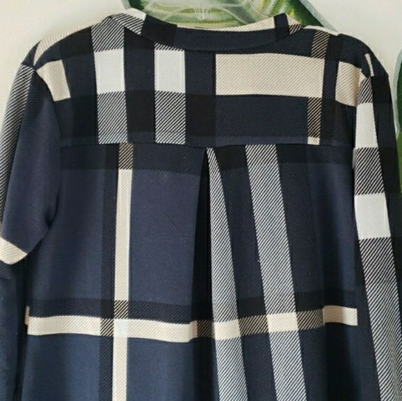 Lildy Button Sleeve Tunic Plaid Blue and Cream, Size  S-M - Picture 6 of 16